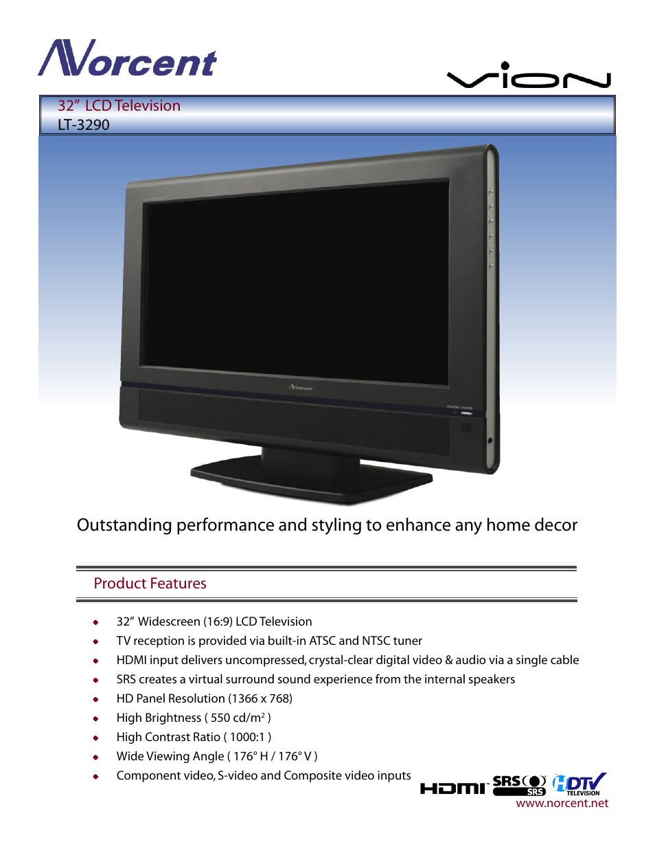 Norcent Technologies VION LT-3290 User Manual | 2 pages