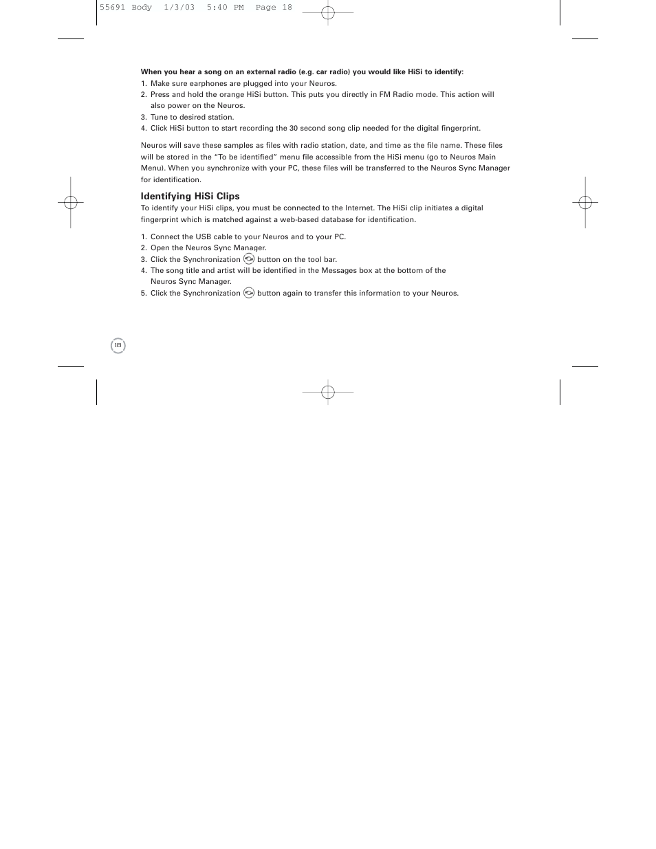 Identifying hisi clips | Neuros Audio MP3 DiGITAL AUDIO COMPUTER User Manual | Page 20 / 39