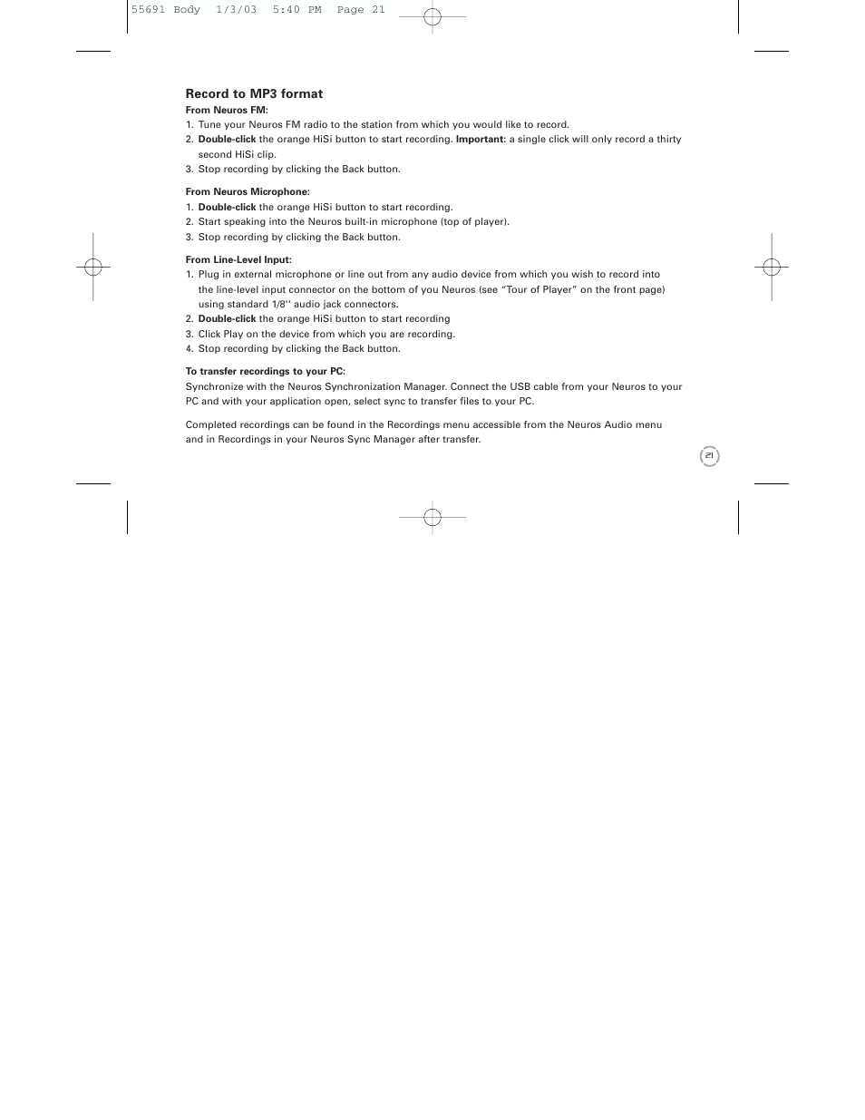 Record to mp3 format | Neuros Audio MP3 DiGITAL AUDIO COMPUTER User Manual | Page 23 / 39