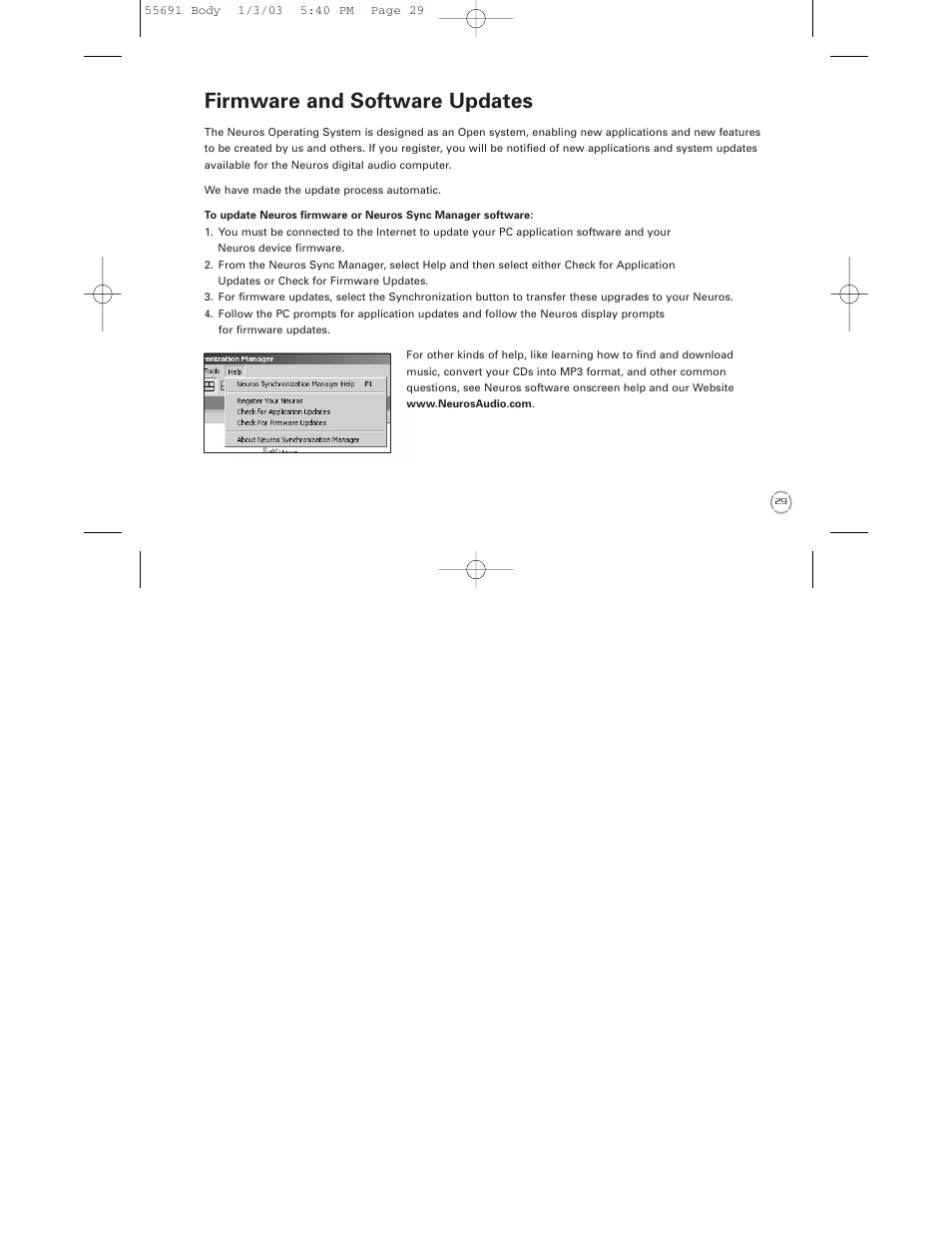 Firmware and software updates | Neuros Audio MP3 DiGITAL AUDIO COMPUTER User Manual | Page 31 / 39