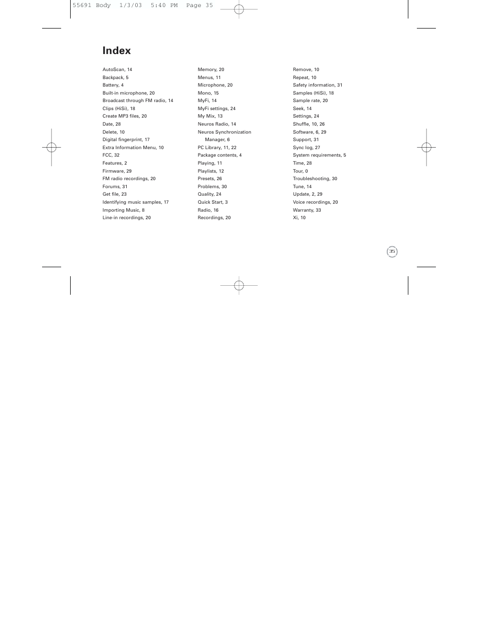 Index | Neuros Audio MP3 DiGITAL AUDIO COMPUTER User Manual | Page 37 / 39