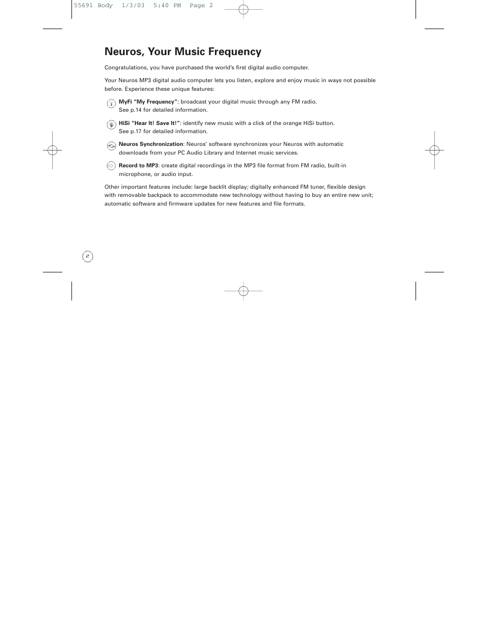 Neuros, your music frequency | Neuros Audio MP3 DiGITAL AUDIO COMPUTER User Manual | Page 4 / 39