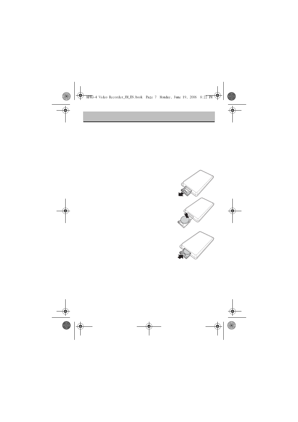 Getting started, Installing the remote control battery, Push in the clip at the side of the battery holder | Pull battery holder out, Push battery holder and snap it in place | Neuros Audio MPEG-4 User Manual | Page 11 / 58