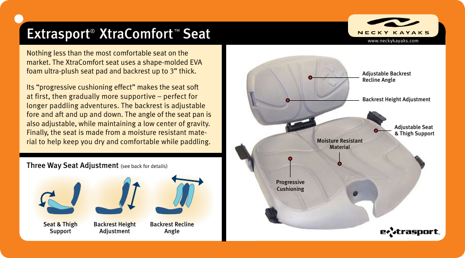 Necky Kayaks XtraComfortTM Seat Extrasport User Manual | 2 pages