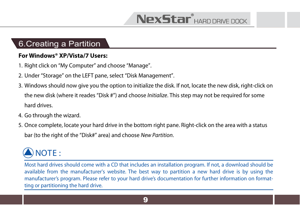 Creating a partition | Nexstar PRO IMAGER 7650 User Manual | Page 10 / 13