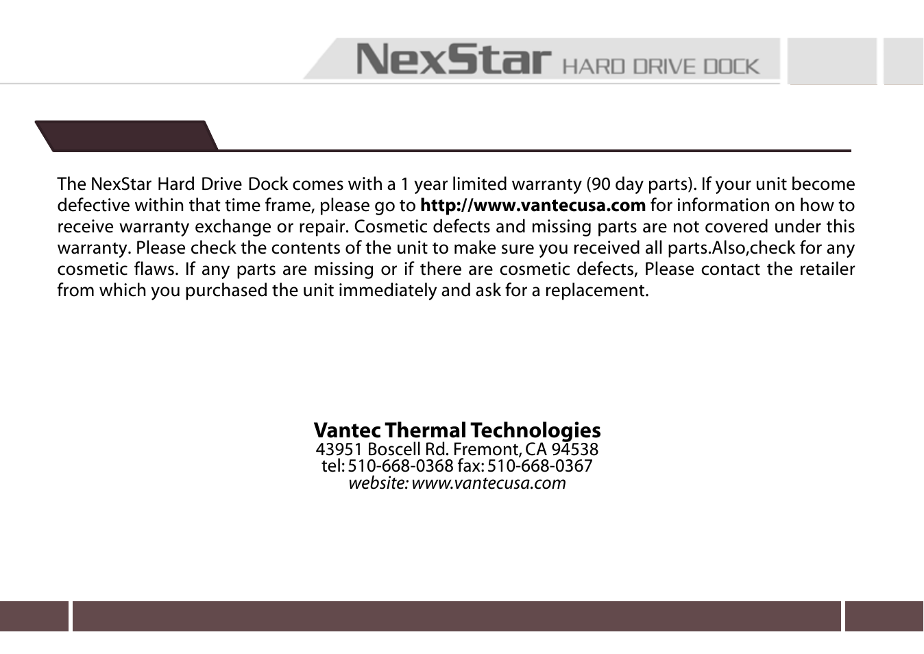 Warranty | Nexstar VANTEC NST-D100SU User Manual | Page 12 / 12