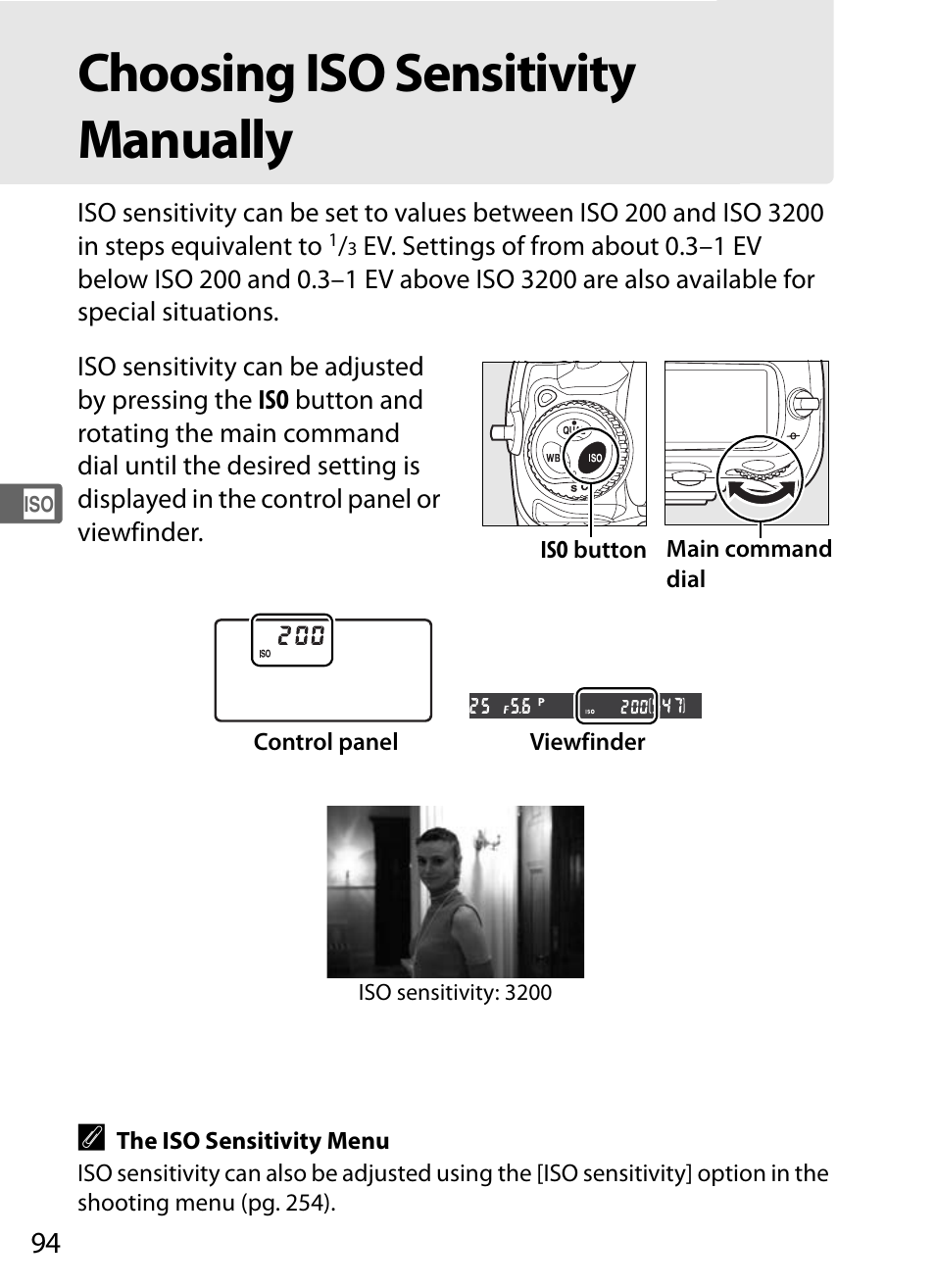 Choosing iso sensitivity manually | Nikon D300 User Manual | Page 120 / 452
