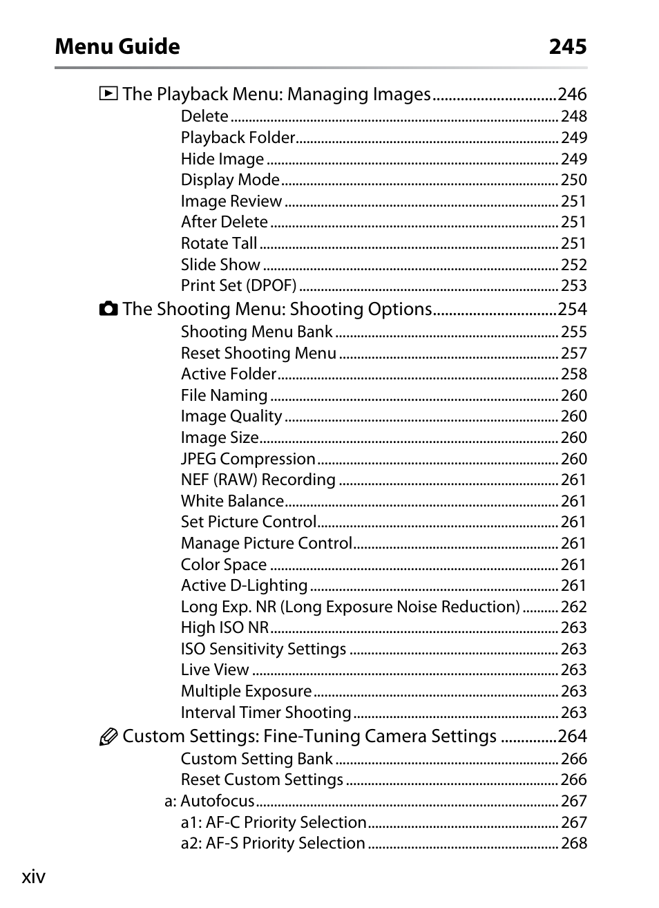 Menu guide 245 | Nikon D300 User Manual | Page 16 / 452