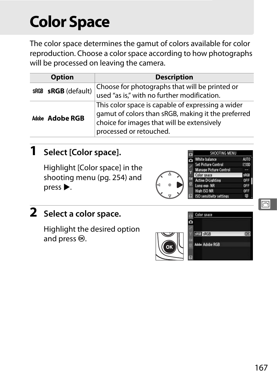 Color space | Nikon D300 User Manual | Page 193 / 452