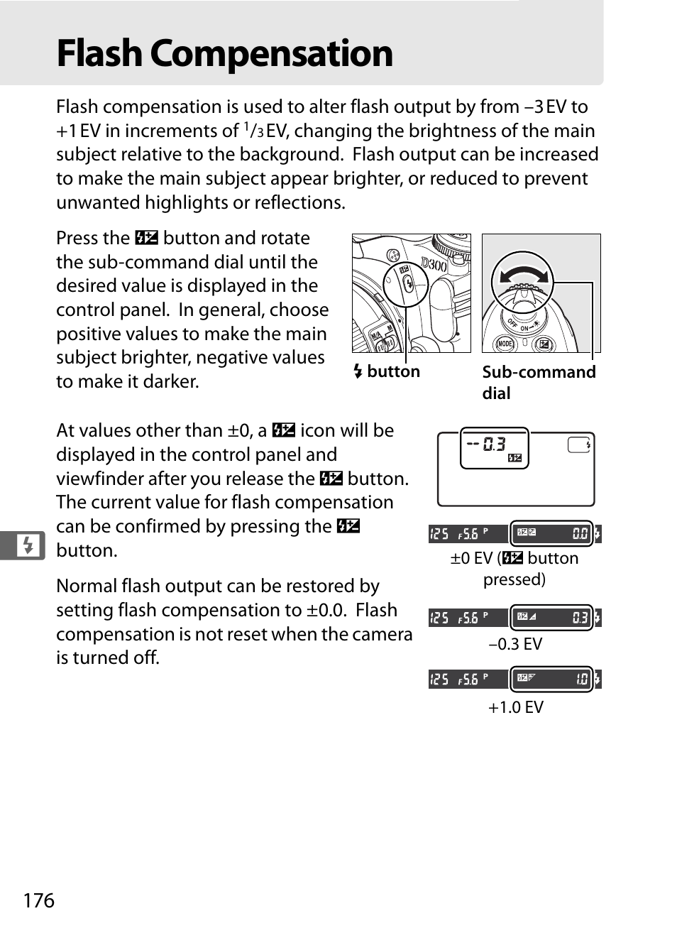 Flash compensation | Nikon D300 User Manual | Page 202 / 452