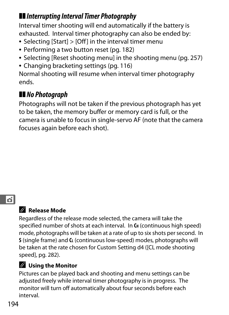 Interrupting interval timer photography, No photograph | Nikon D300 User Manual | Page 220 / 452