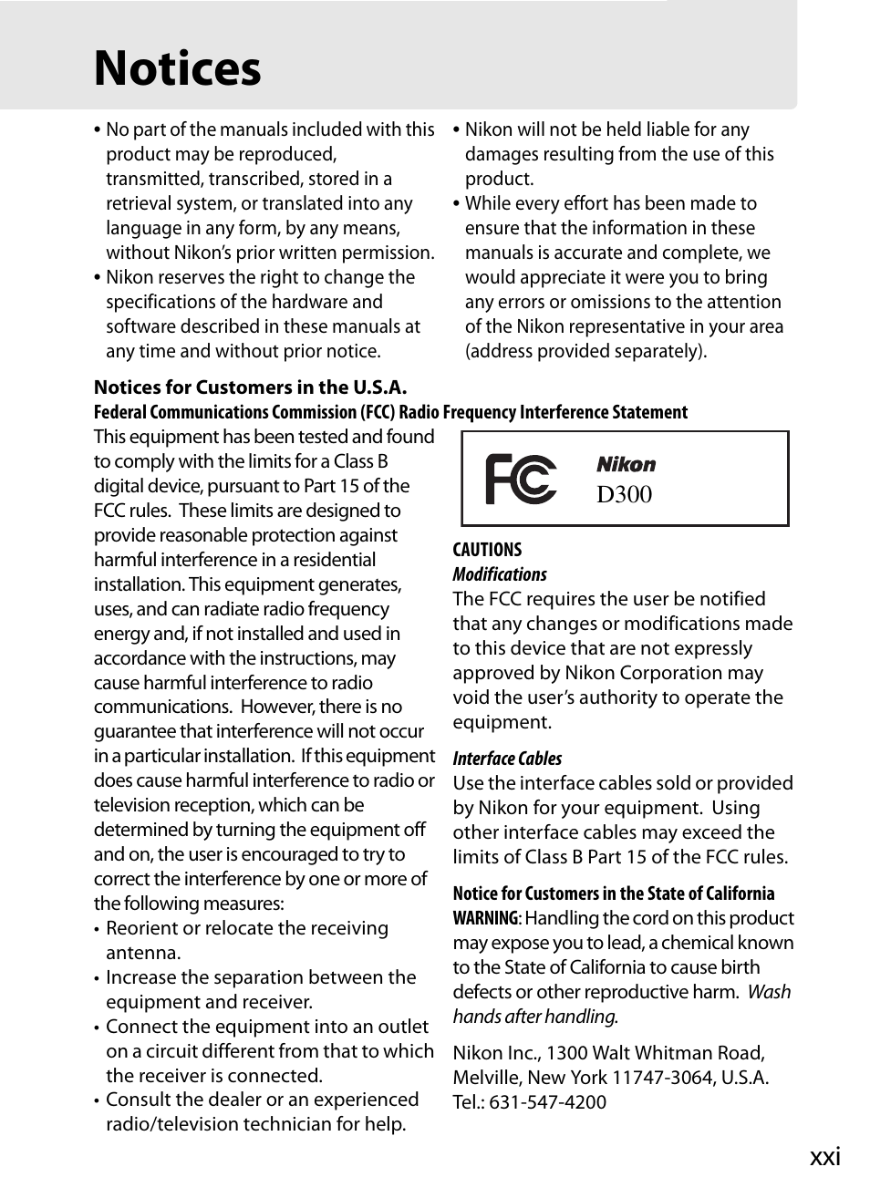 Notices | Nikon D300 User Manual | Page 23 / 452