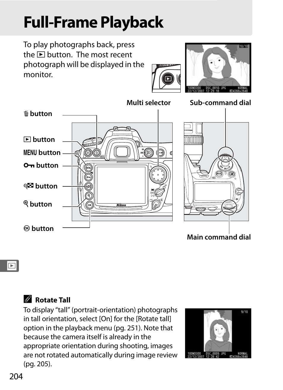 Full-frame playback | Nikon D300 User Manual | Page 230 / 452