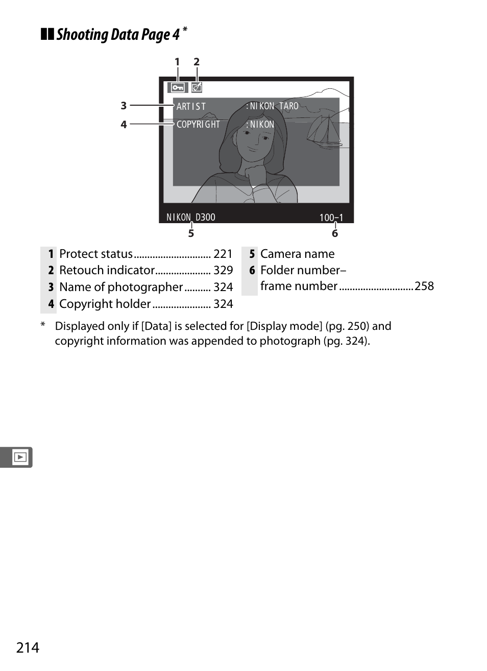 Shooting data page 4 | Nikon D300 User Manual | Page 240 / 452