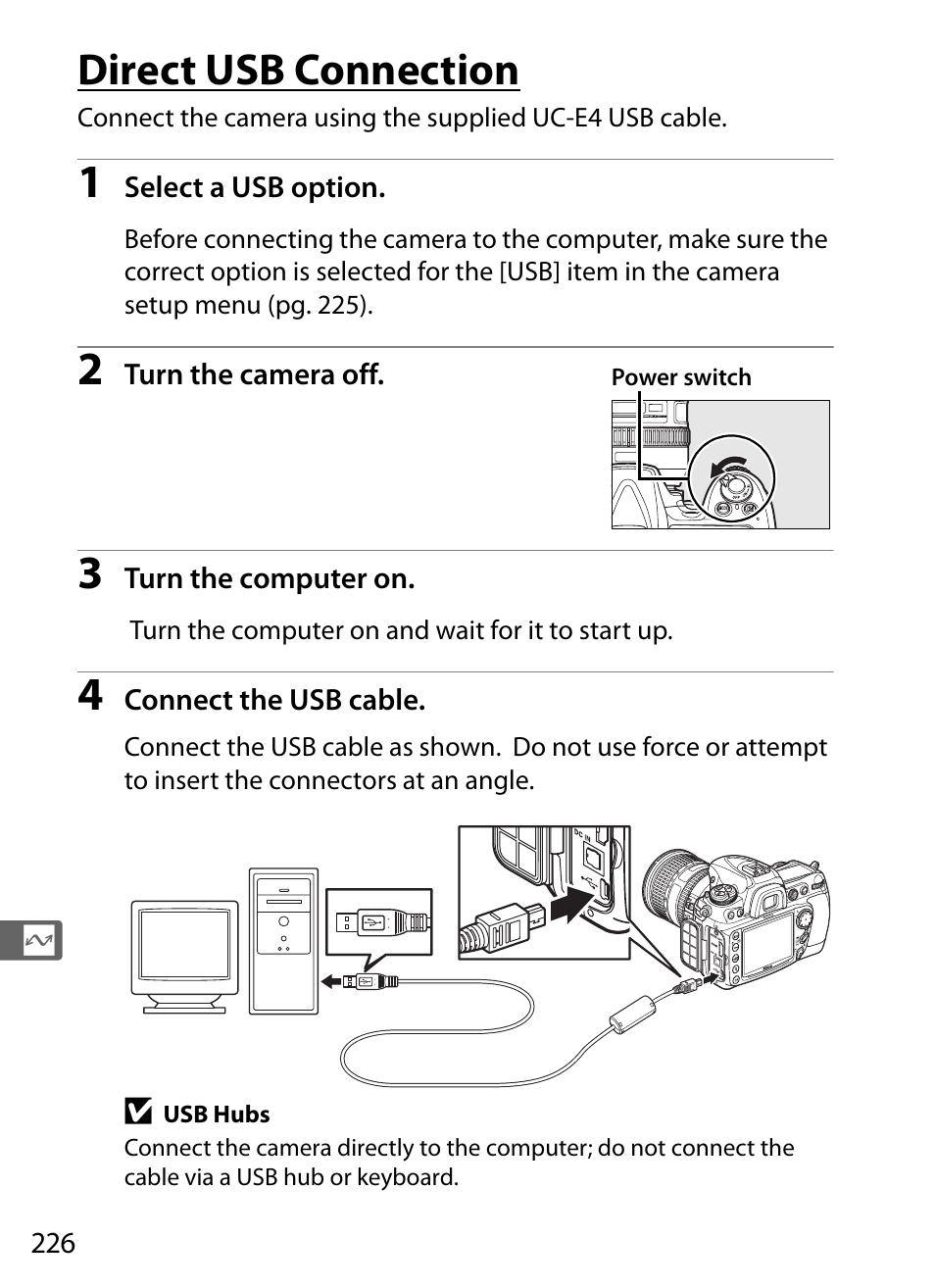 Direct usb connection | Nikon D300 User Manual | Page 252 / 452