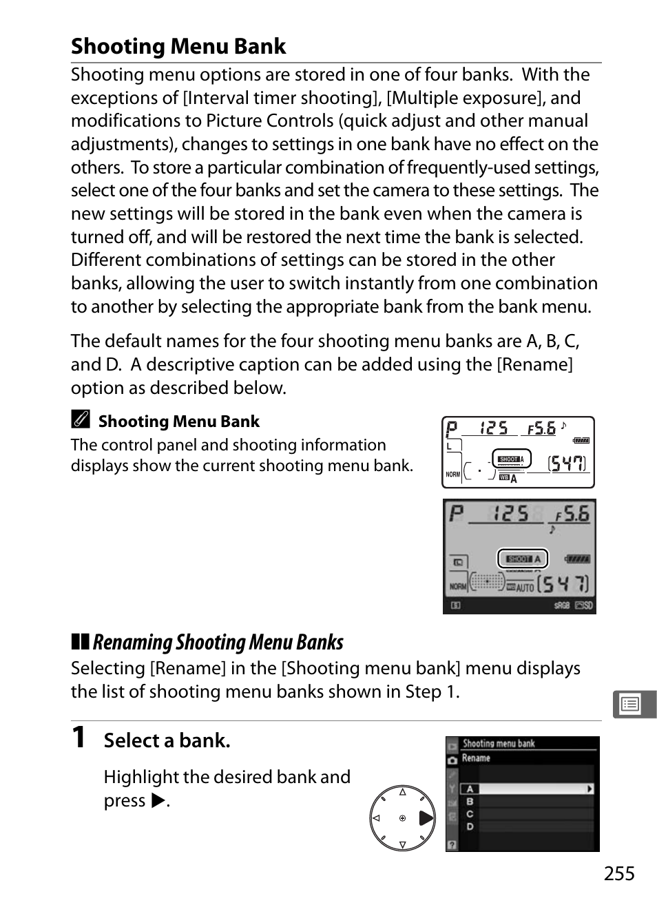 Shooting menu bank | Nikon D300 User Manual | Page 281 / 452