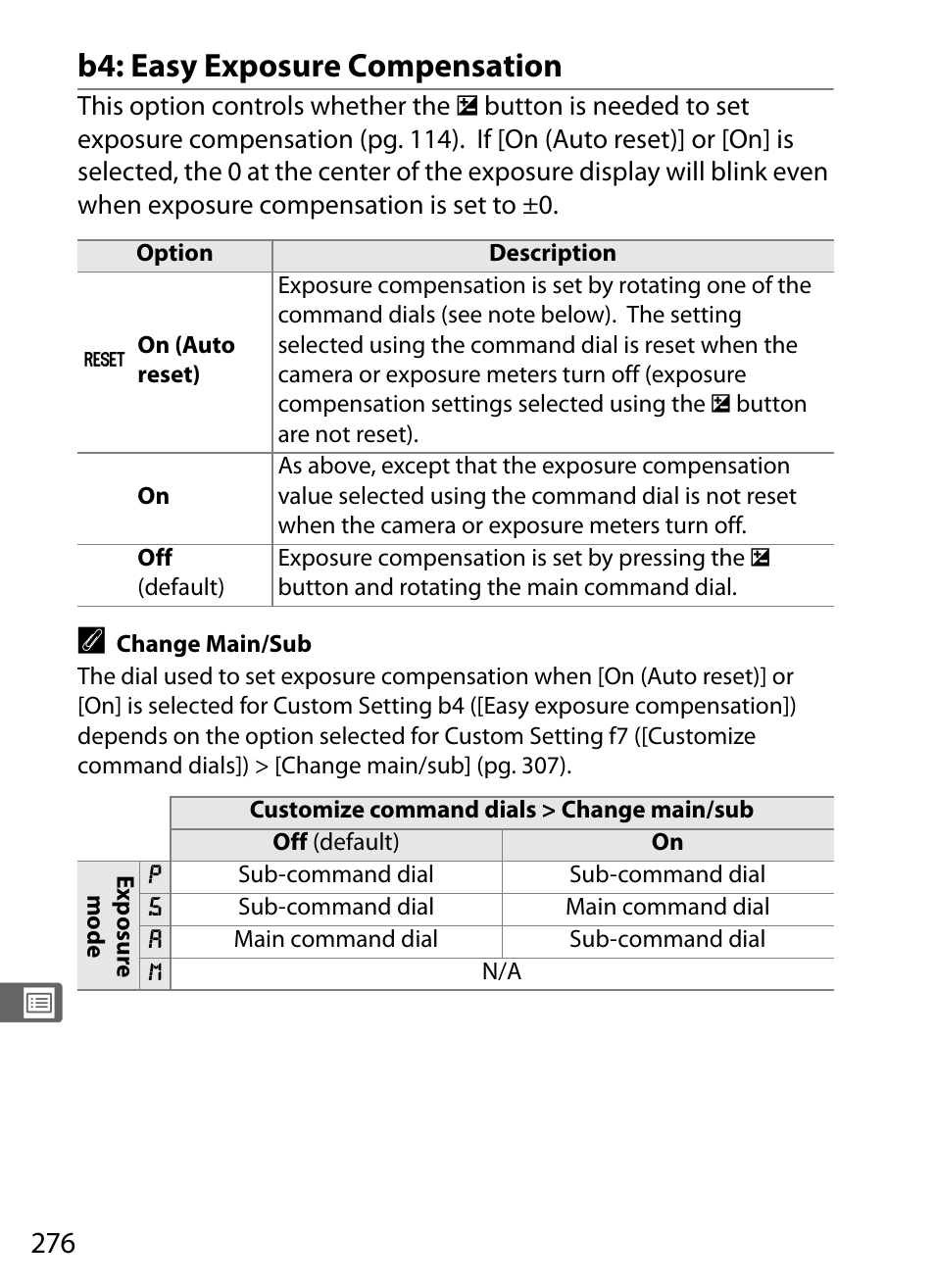 B4: easy exposure compensation | Nikon D300 User Manual | Page 302 / 452