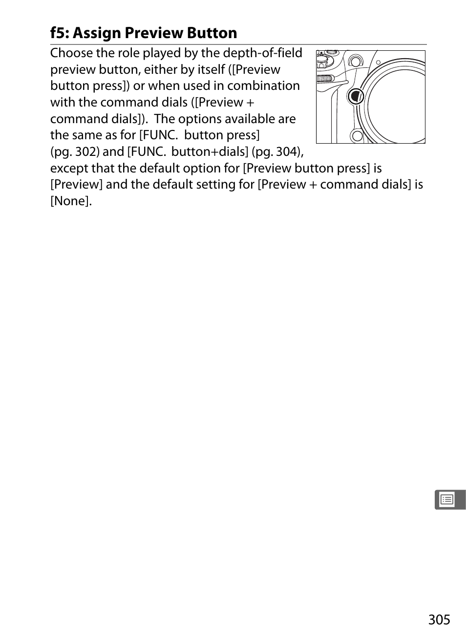 F5: assign preview button | Nikon D300 User Manual | Page 331 / 452