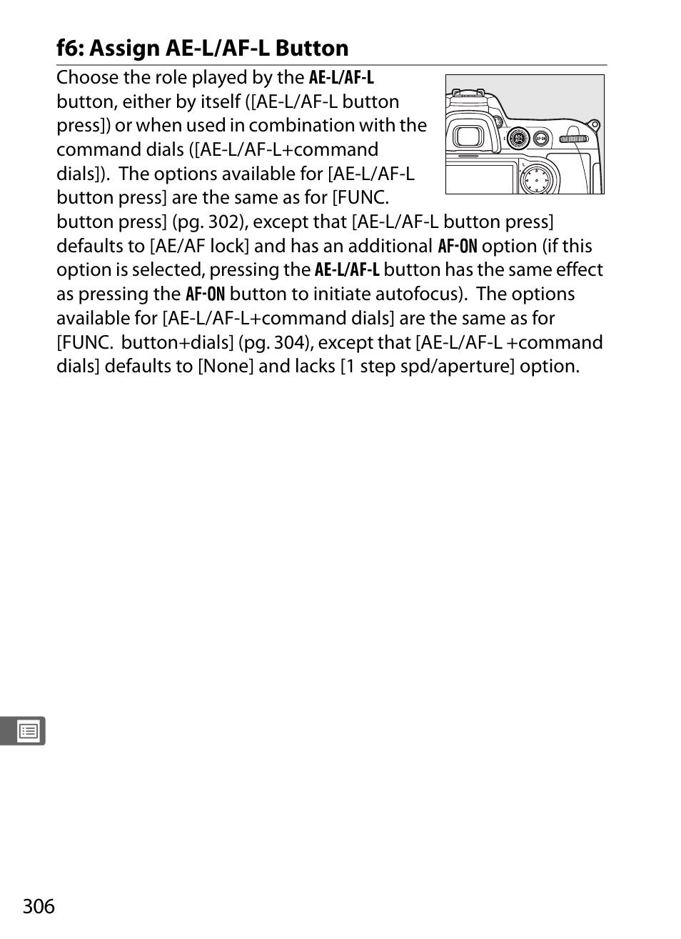 F6: assign ae-l/af-l button | Nikon D300 User Manual | Page 332 / 452