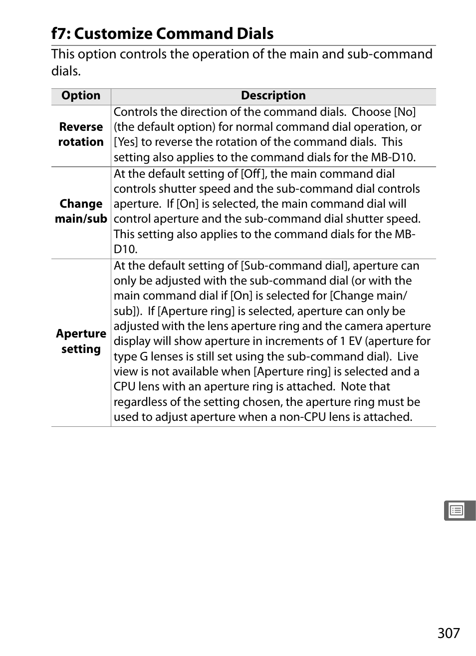 F7: customize command dials | Nikon D300 User Manual | Page 333 / 452