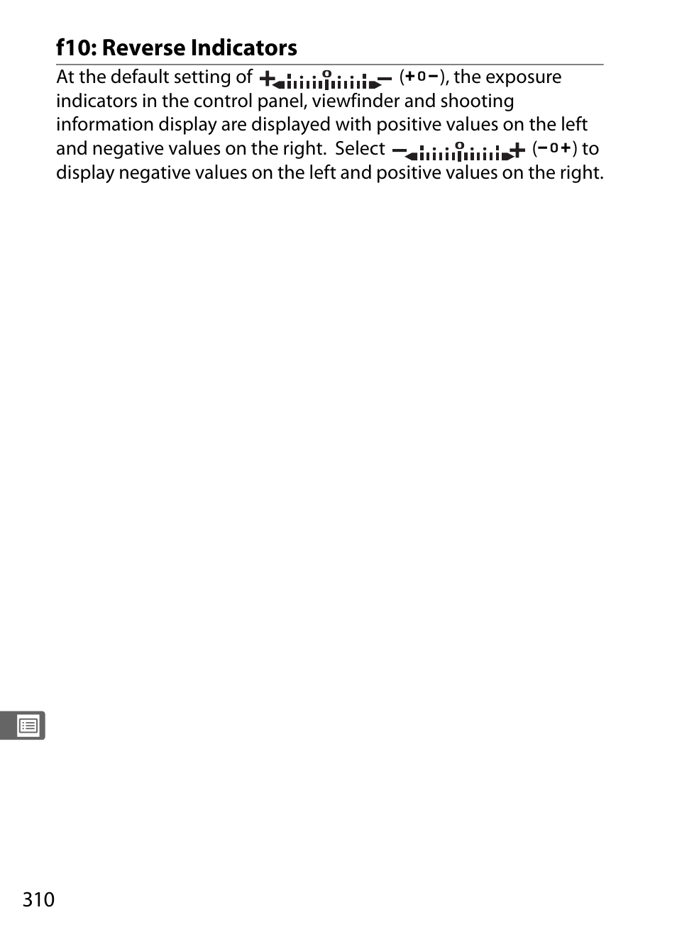 F10: reverse indicators | Nikon D300 User Manual | Page 336 / 452