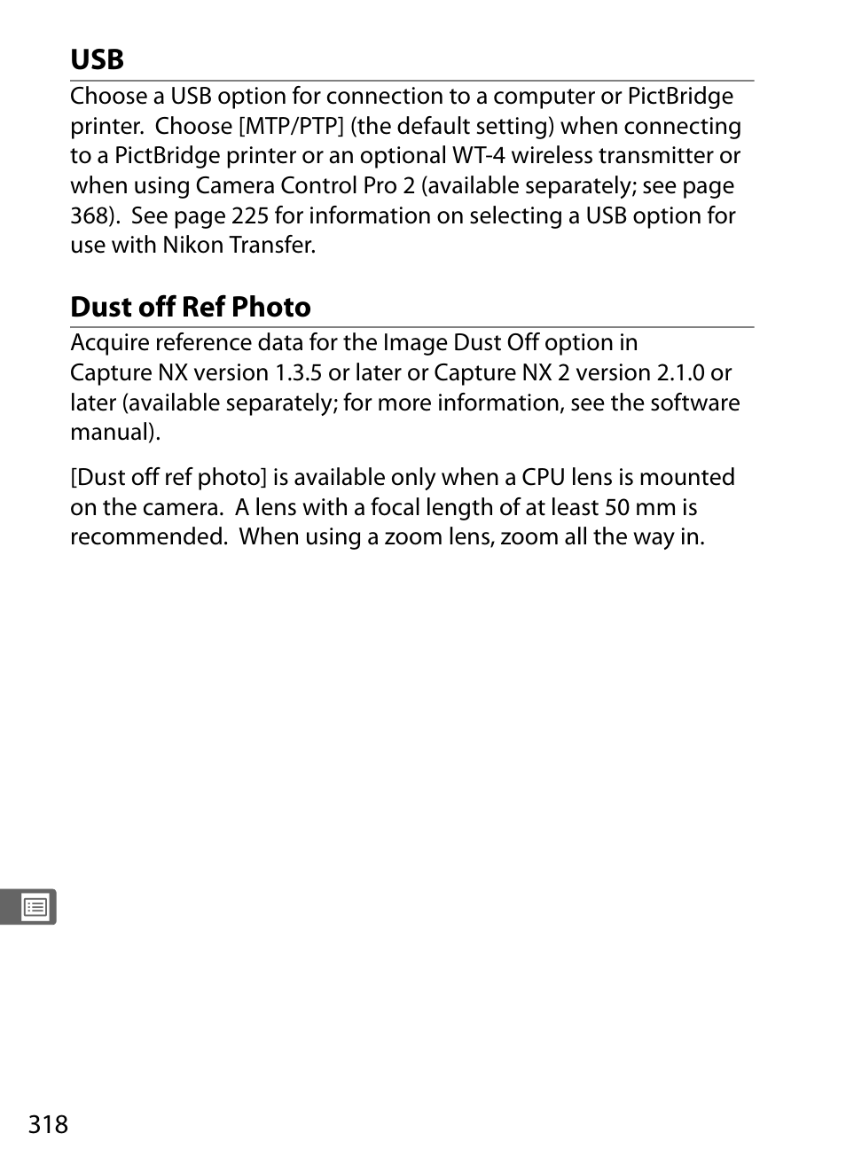 Dust off ref photo | Nikon D300 User Manual | Page 344 / 452