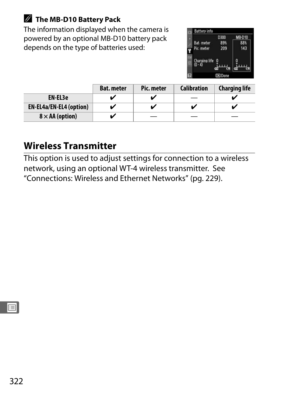 Wireless transmitter | Nikon D300 User Manual | Page 348 / 452