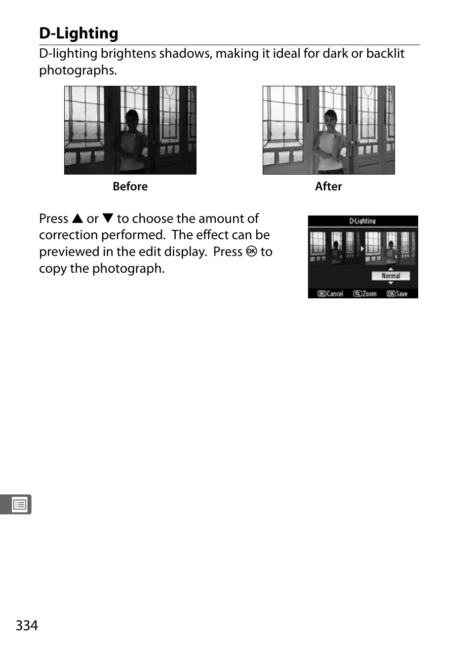 D-lighting | Nikon D300 User Manual | Page 360 / 452