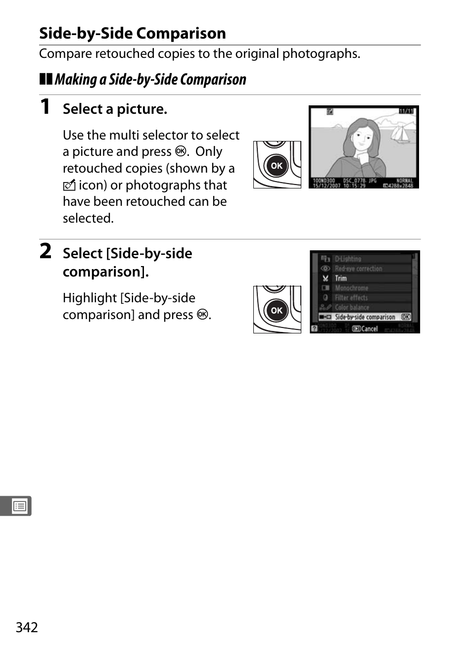 Side-by-side comparison | Nikon D300 User Manual | Page 368 / 452