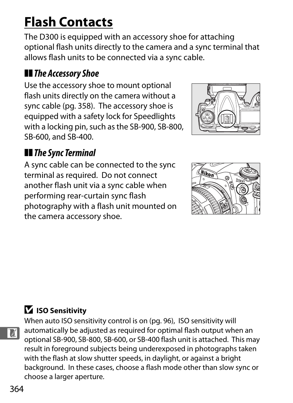 Flash contacts | Nikon D300 User Manual | Page 390 / 452
