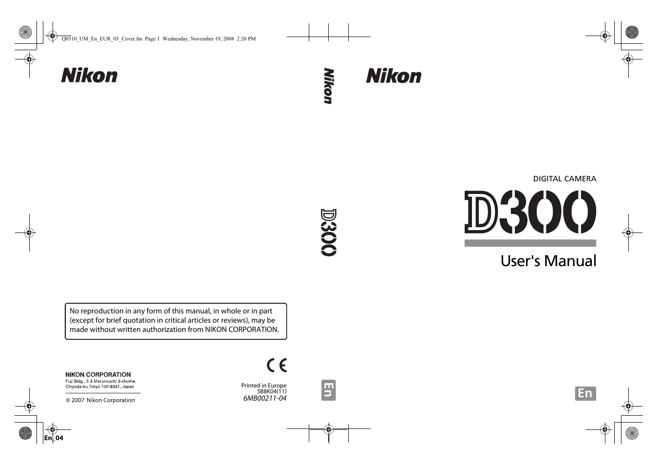 User's manual | Nikon D300 User Manual | Page 452 / 452