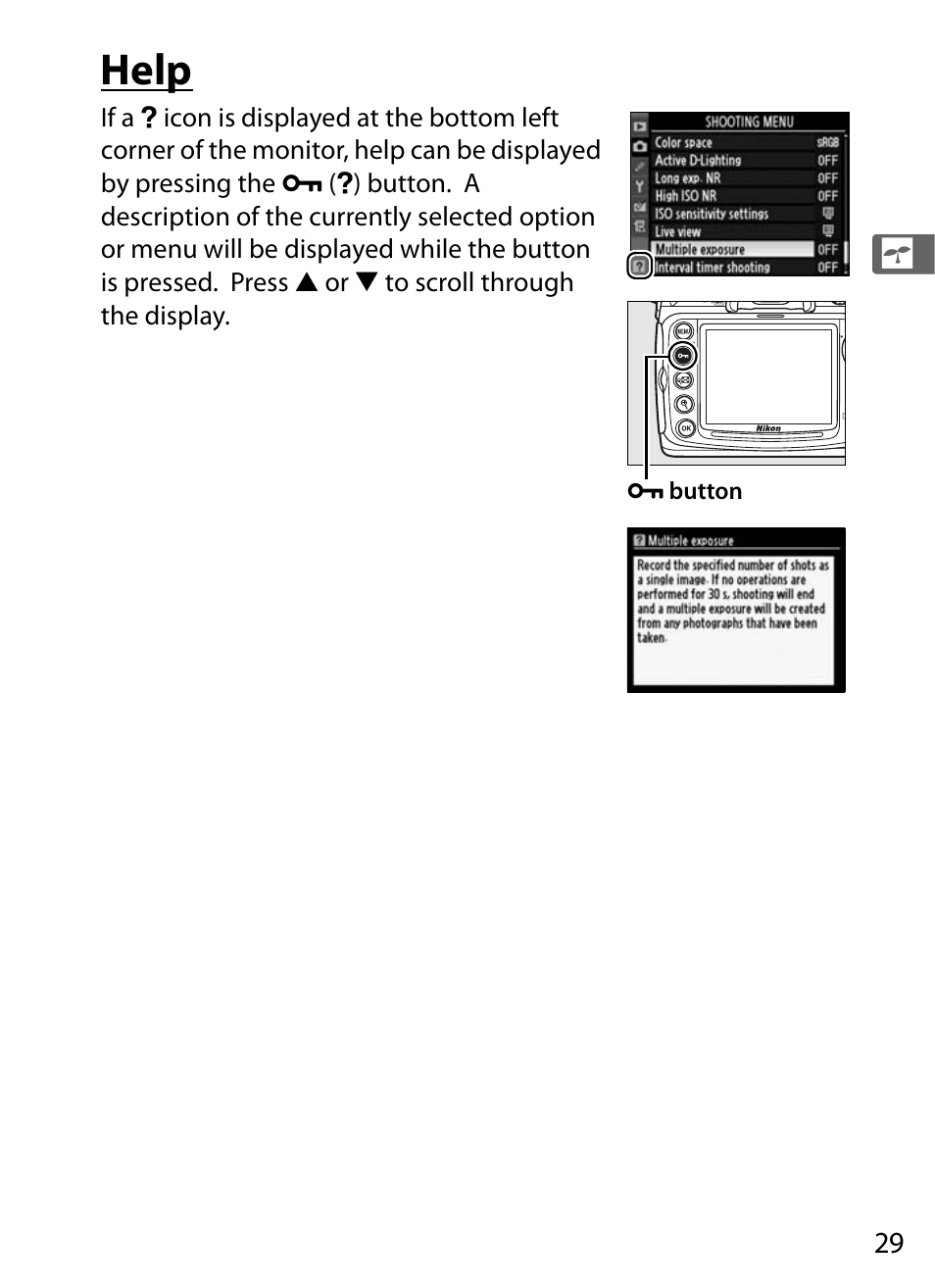 Help | Nikon D300 User Manual | Page 55 / 452