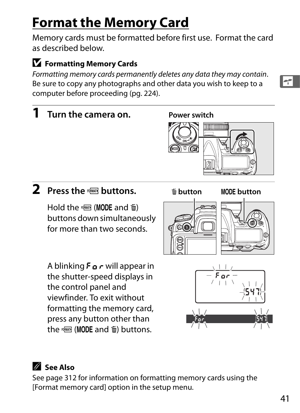 Format the memory card | Nikon D300 User Manual | Page 67 / 452