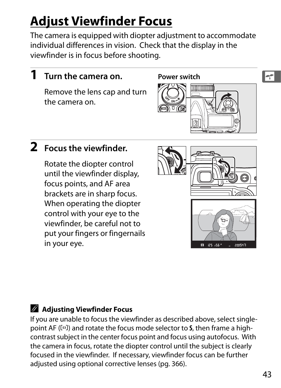 Adjust viewfinder focus | Nikon D300 User Manual | Page 69 / 452