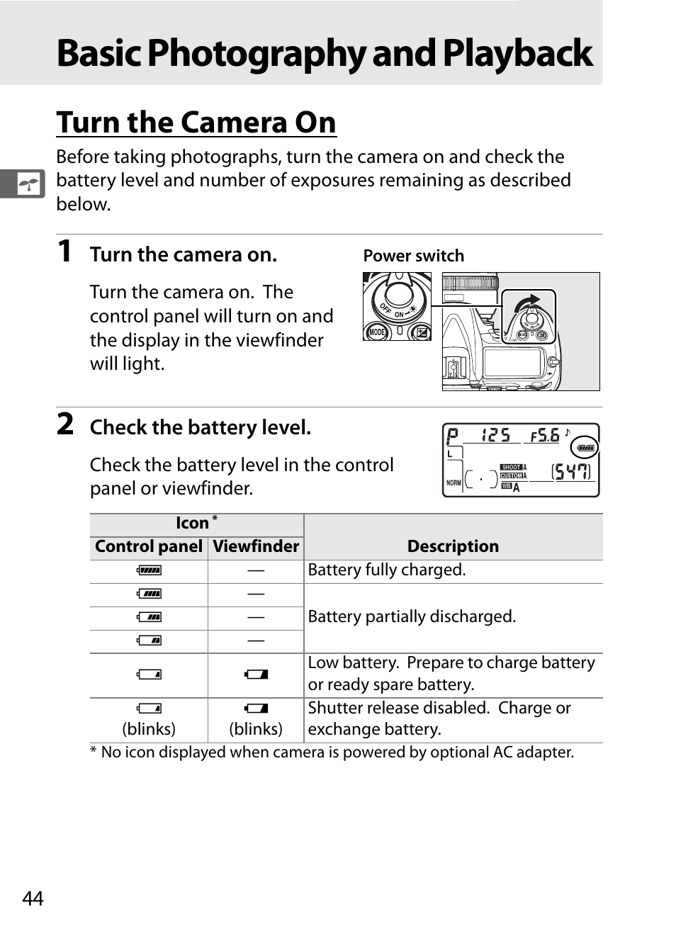 Basic photography and playback, Turn the camera on | Nikon D300 User Manual | Page 70 / 452