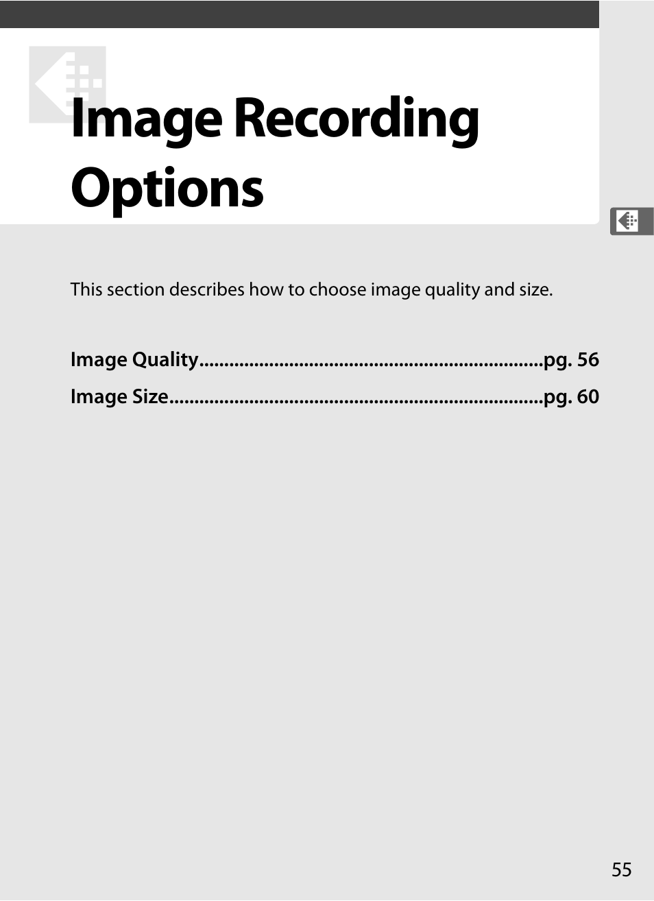 Image recordingoptions, Image recording options | Nikon D300 User Manual | Page 81 / 452