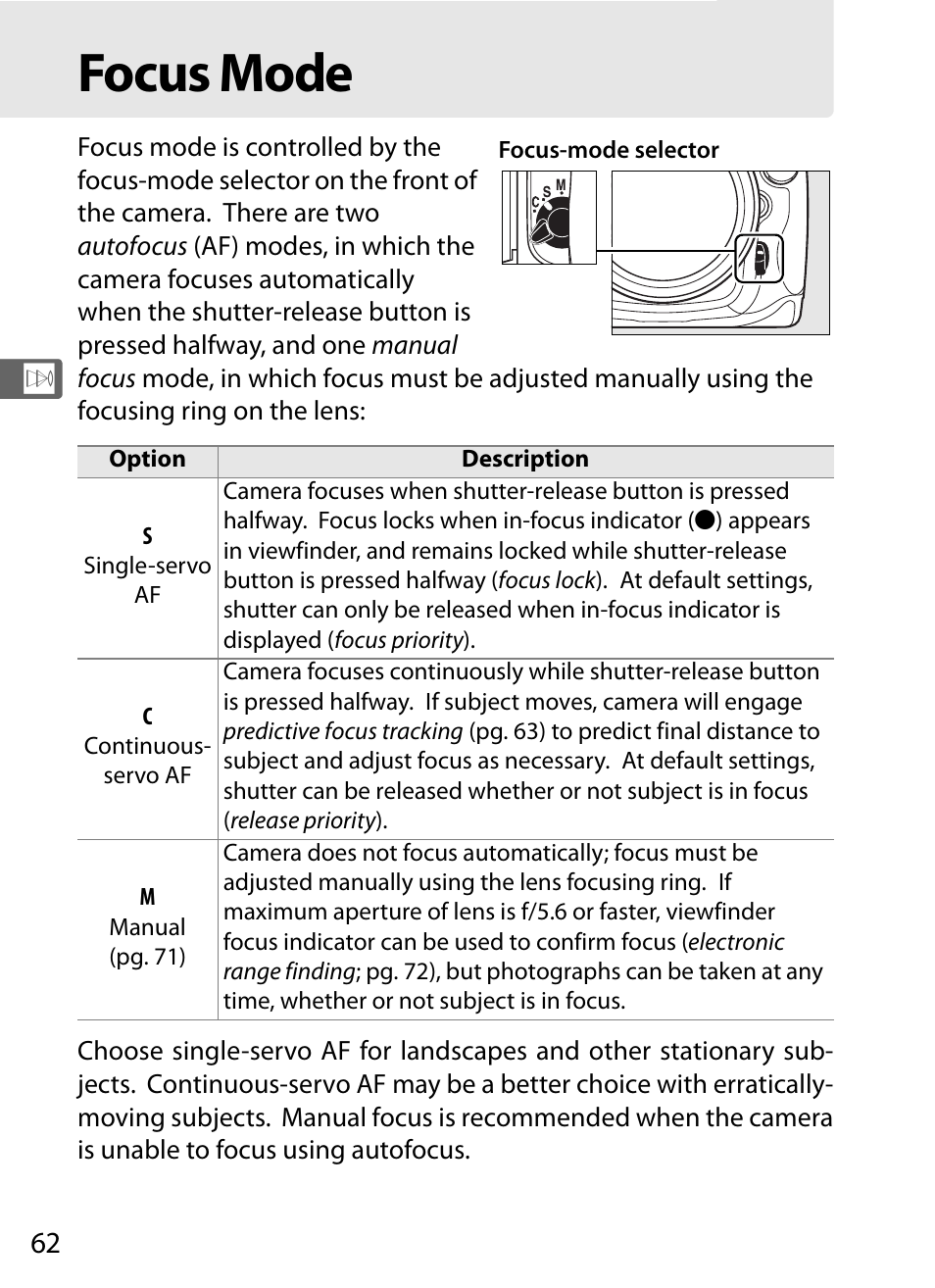 Focus mode | Nikon D300 User Manual | Page 88 / 452