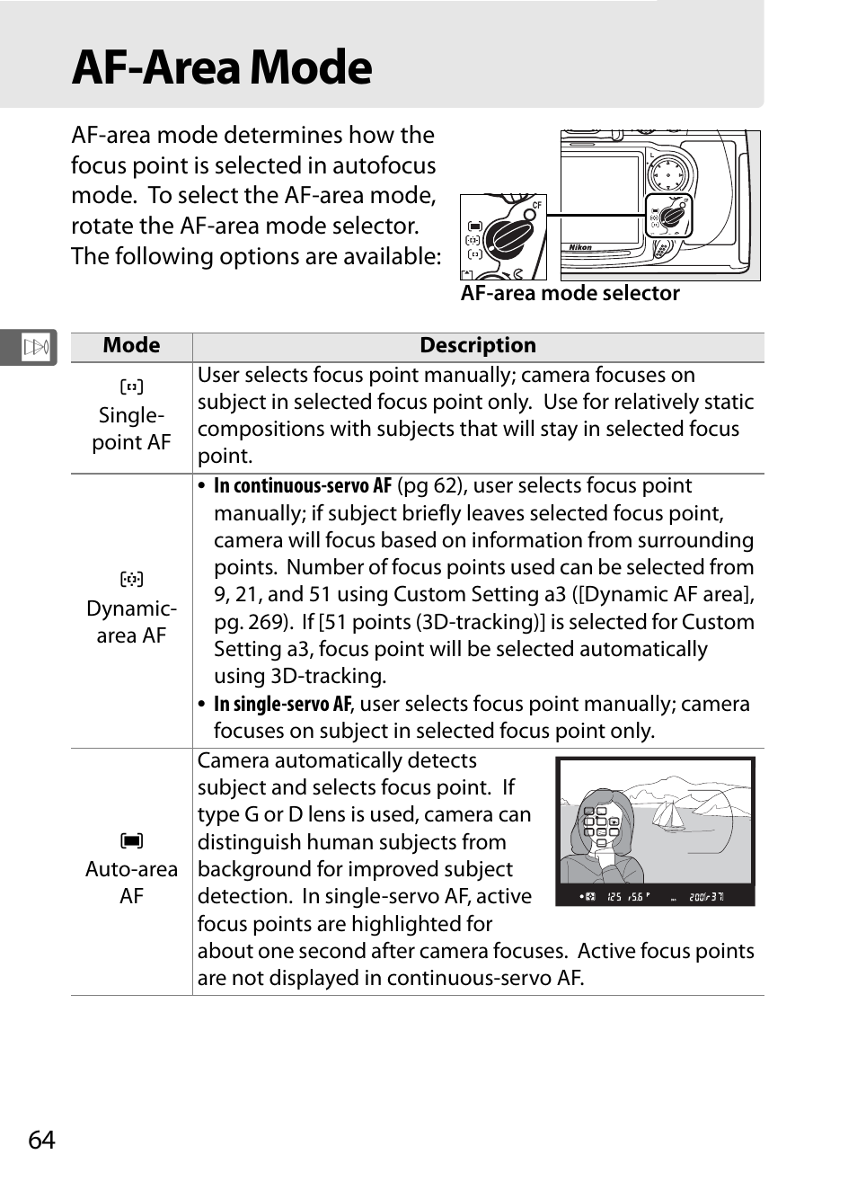 Af-area mode | Nikon D300 User Manual | Page 90 / 452