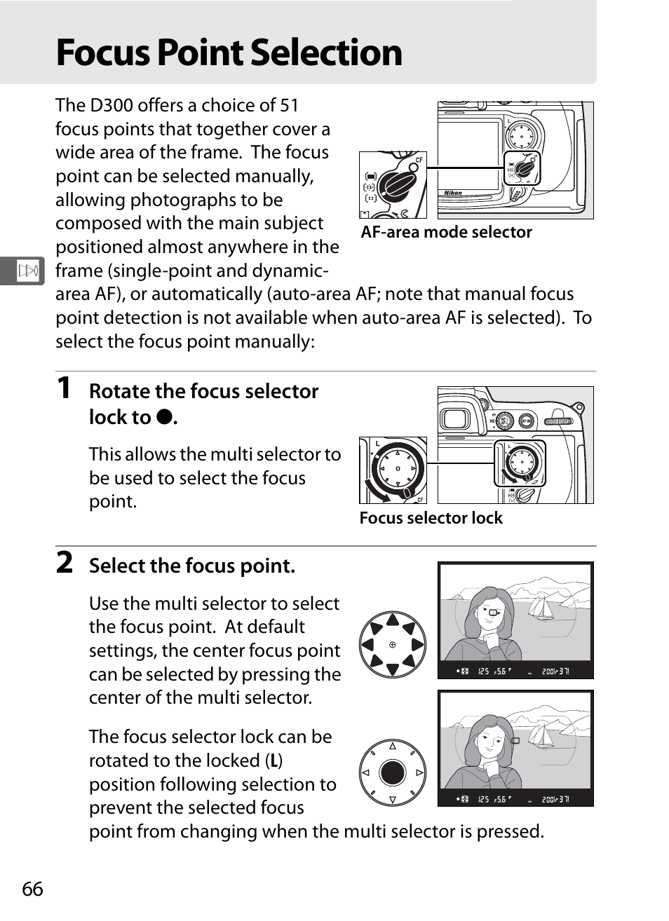 Focus point selection | Nikon D300 User Manual | Page 92 / 452