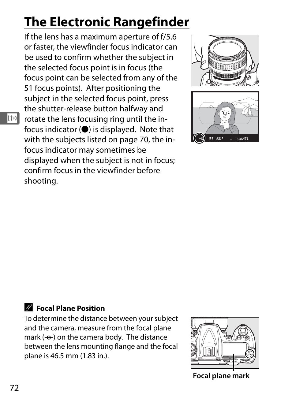 The electronic rangefinder | Nikon D300 User Manual | Page 98 / 452
