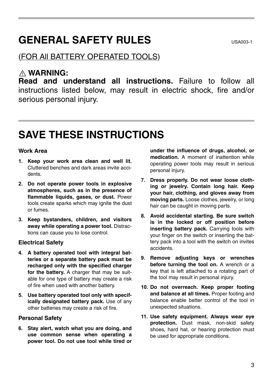 General safety rules, Save these instructions | Northern Industrial Tools 6237D User Manual | Page 3 / 20
