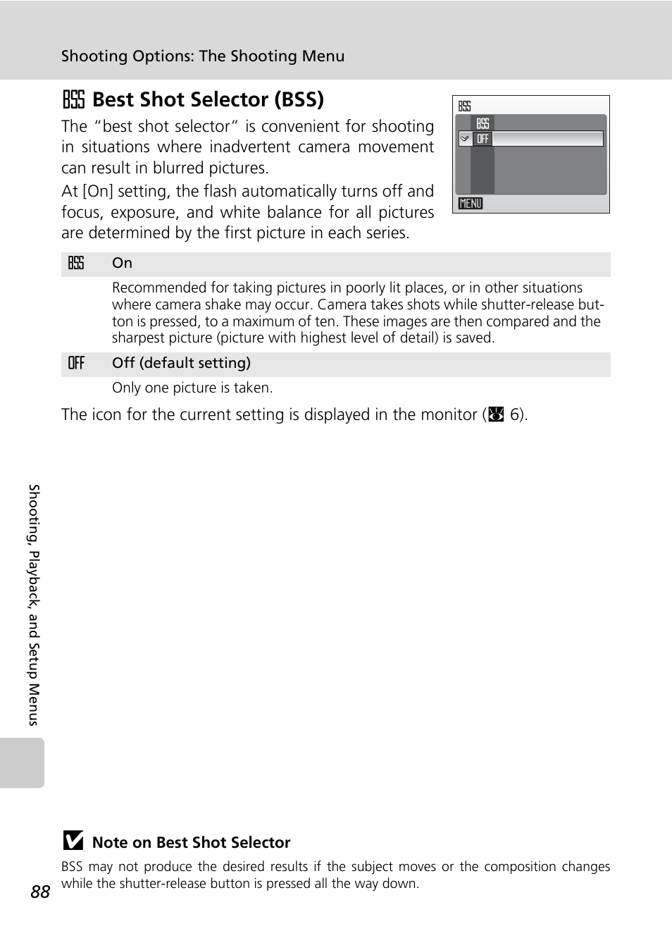 Best shot selector (bss), C 88, D bss (c 88) ar | And bss (c 88), C 88), Abest shot selector (bss) | Nikon S500 User Manual | Page 100 / 147