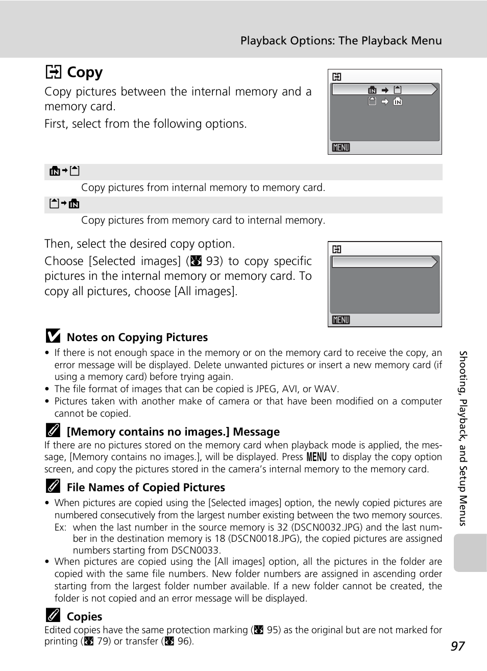 Copy, Card (c 97), Lcopy | Nikon S500 User Manual | Page 109 / 147