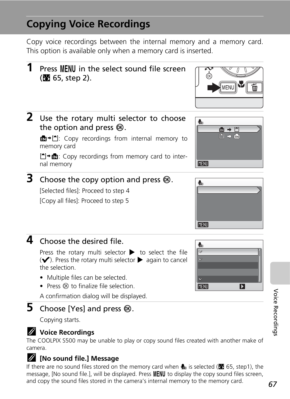 Copying voice recordings | Nikon S500 User Manual | Page 79 / 147