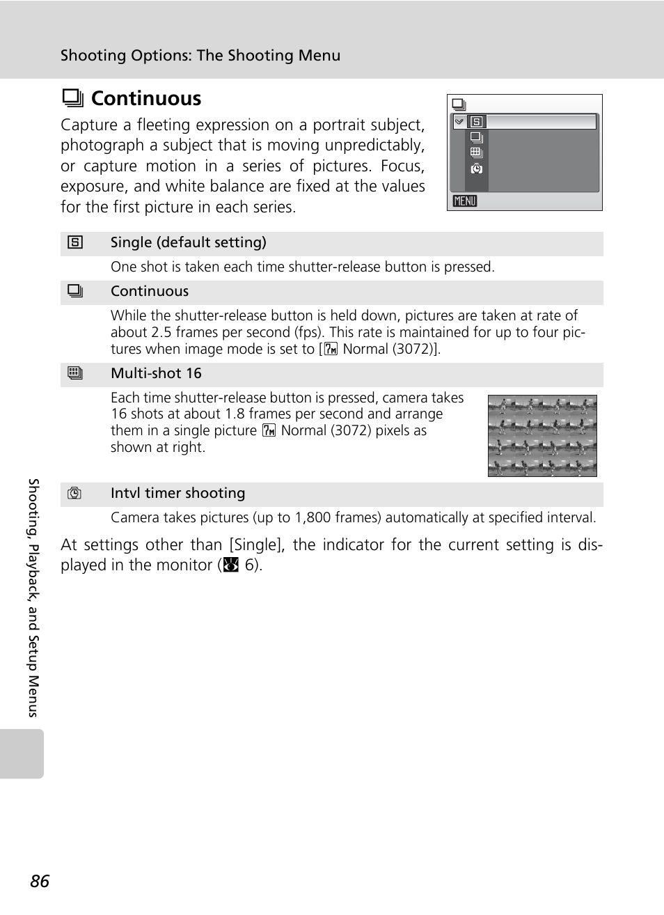 Continuous, C 86), Qcontinuous | Nikon S500 User Manual | Page 98 / 147