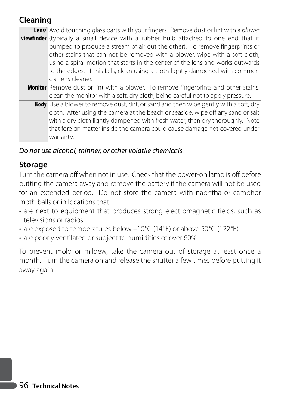 Cleaning, Storage | Nikon P5000 User Manual | Page 108 / 127