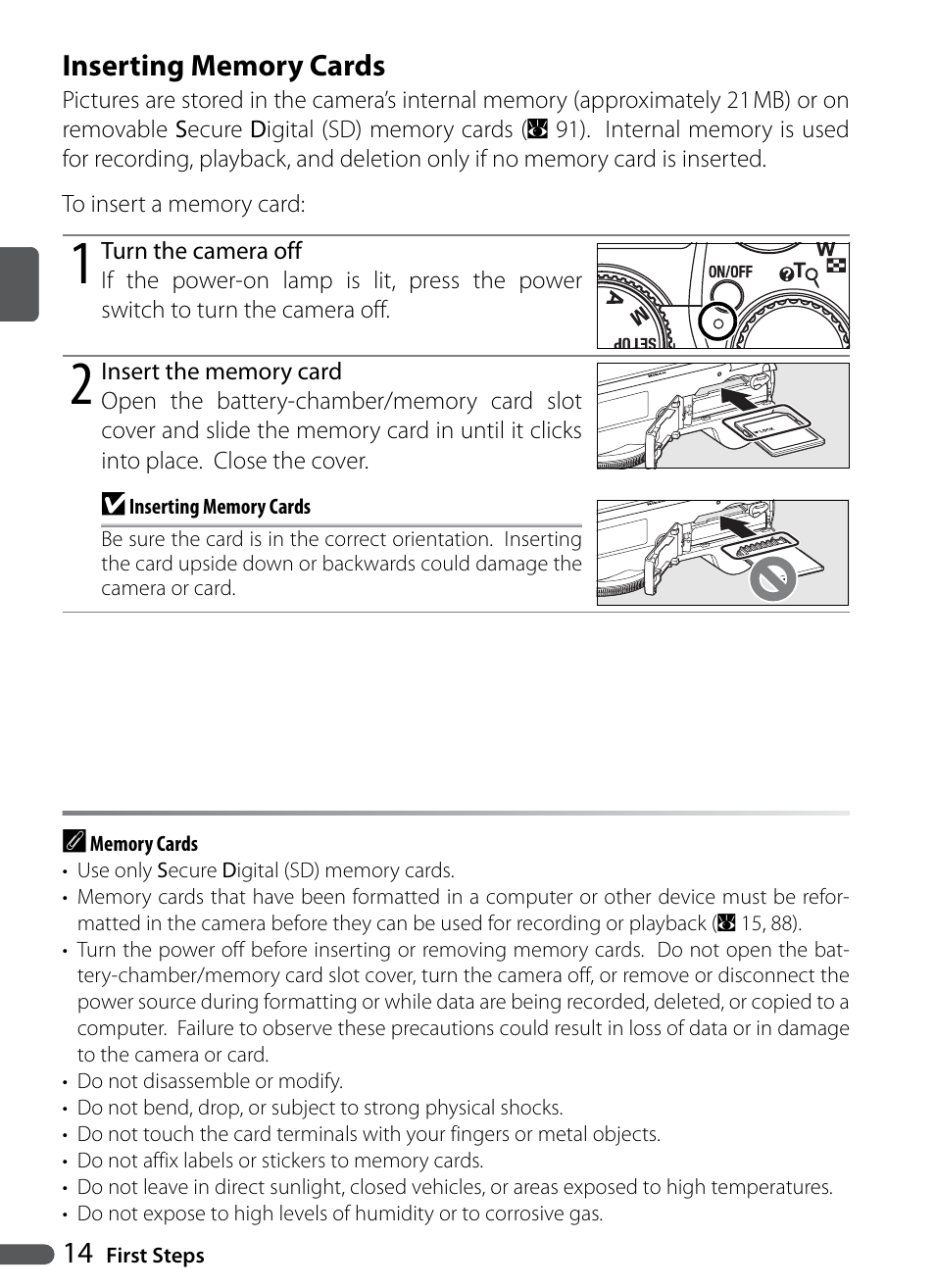 Inserting memory cards | Nikon P5000 User Manual | Page 26 / 127