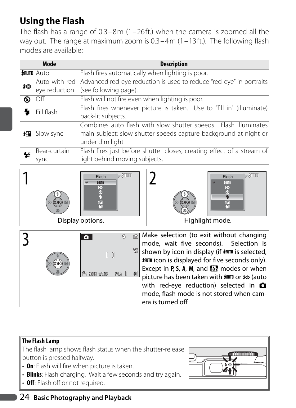 Using the flash | Nikon P5000 User Manual | Page 36 / 127