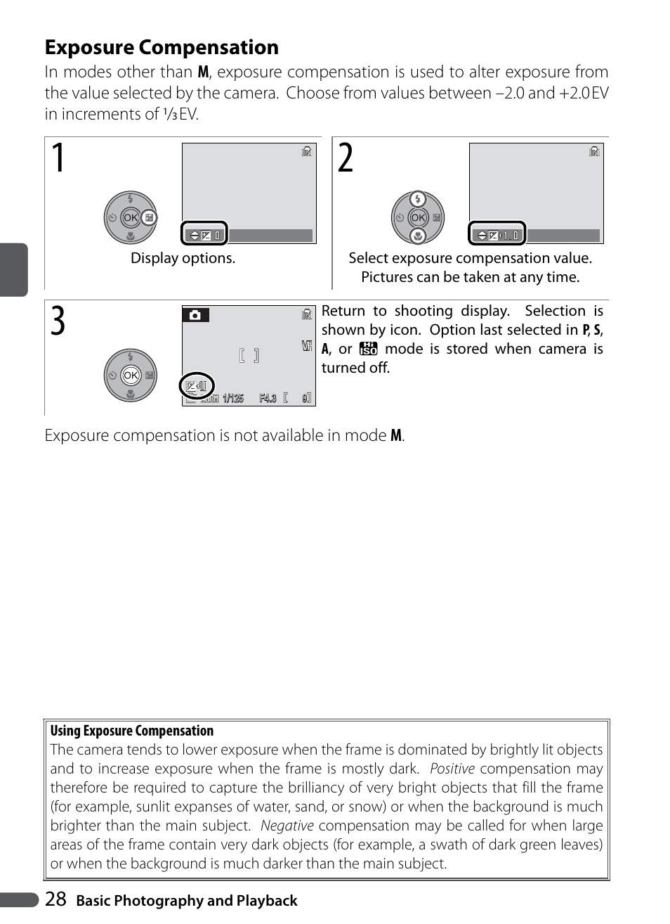 Exposure compensation | Nikon P5000 User Manual | Page 40 / 127