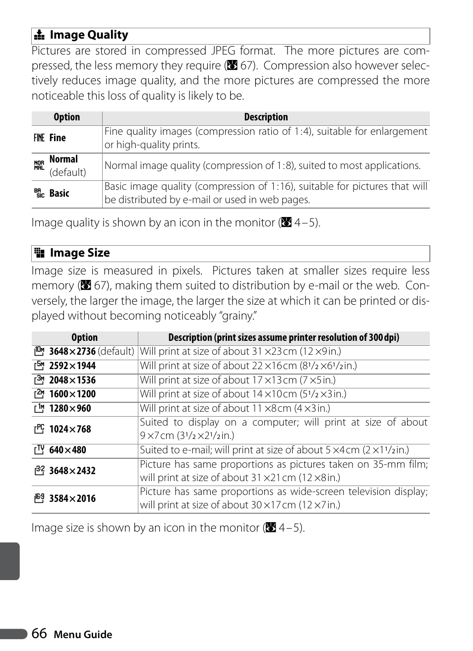 Image quality, Image size, N image size | Nikon P5000 User Manual | Page 78 / 127